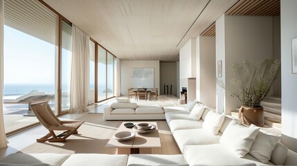 minimalist coastal decor of the house, with neutral colors, 