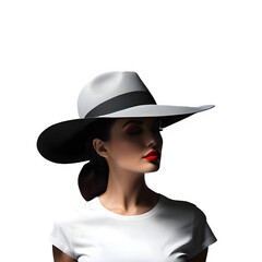 Woman wearing hat. Fashion studio portrait.