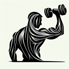 Powerful Female Weightlifter Silhouette, Monochrome, Strength Training Concept