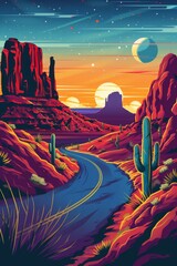 Flat design colorful travel poster to iconic arizona, generated with AI