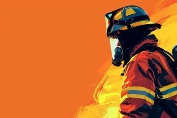 Fireman, illustration of stock, minimalism, place of the text, light color, generated with AI