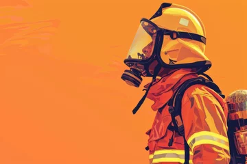Fotobehang Fireman, illustration of stock, minimalism, place of the text, light color, generated with AI © sch_ai
