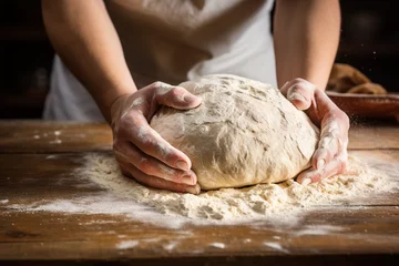 Keuken spatwand met foto the process of gluten development in dough - bake bread сreated with Generative Ai © Andrii Yablonskyi