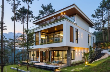 Fototapeta premium A grand white residence with numerous windows standing tall against the sky