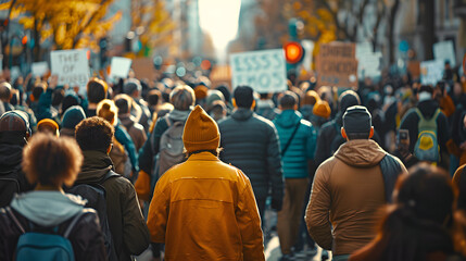 photograph of a peaceful protest of diverse multi-culture crowd telephoto lens photorealistic extreme close-up daylight - obrazy, fototapety, plakaty