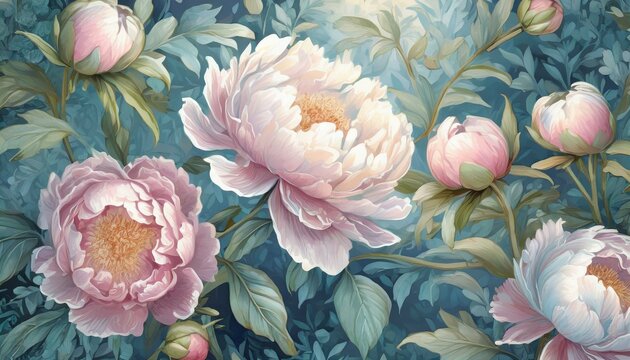 Lovely seamless floral pattern pastel delicate peonies 