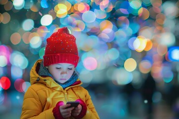 A child 8-12 years old uses a smartphone on the street, modern gadgets