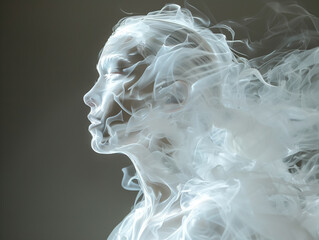Sztuka nowoczesna, kobieta w przepływie fal na kształt dymu - obrazy, fototapety, plakaty