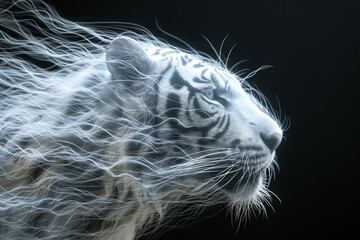 Biały tygrys opleciony smugami dymu, ilustracja - obrazy, fototapety, plakaty
