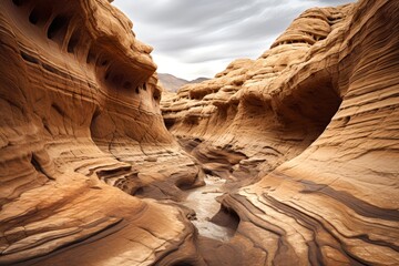 The raw, rugged beauty of desert canyons, carved by centuries of wind and water erosion, embodying desert aesthetics.