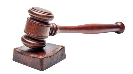 A wooden gavel judge's of justice isolated on a transparent background