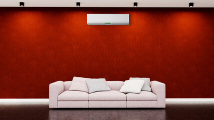 large luxury modern bright interiors living room with air conditioning mockup illustration 3D...