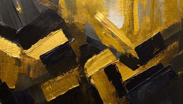 Closeup of abstract rough dark gold black art painting texture