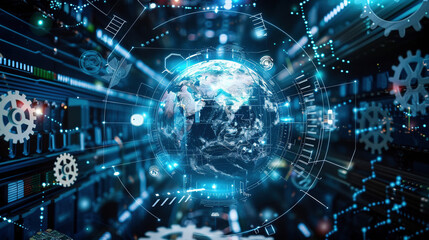 Fototapeta premium Holographic Projection of Globe with Technology Icons