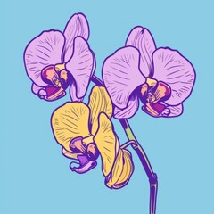 A vibrant purple and yellow flower stands out against a bold blue background