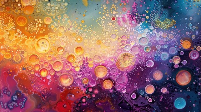 This artwork is an abstract composition made with ink and small bubbles. It has a beautiful