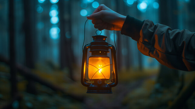 Hand holding a lantern to light the way