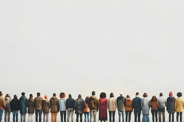Large diverse crowd waiting in line including men women and children. Concept Diverse Crowd, Waiting in Line, Men Women Children, Large Group, Public Event