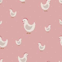 Chicken seamless pattern, hand drawn cute kids background, vintage retro pallete