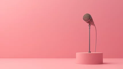 Deurstickers Micrófono en pedestal sobre fondo rosa © VicPhoto
