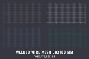 Welded steel mesh, metal 50X100 MM. Vector realistic lattice made of iron rods for construction - obrazy, fototapety, plakaty
