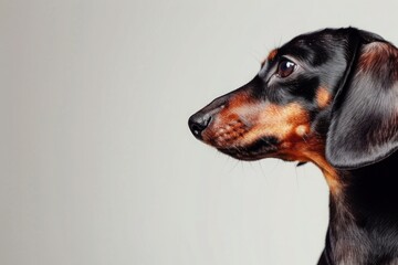 A proud Dachshund standing tall, with a copy space on the left side of the picture for additional text. - obrazy, fototapety, plakaty