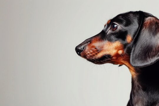 A proud Dachshund standing tall, with a copy space on the left side of the picture for additional text.