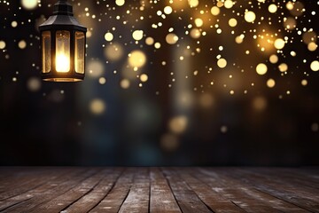 Christmas lights on a wooden background 