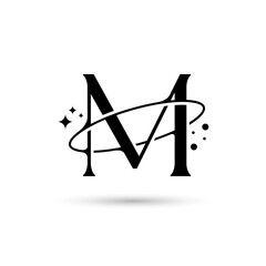 Letter M Vector Logo On Which An Abstract Image Of A Planet