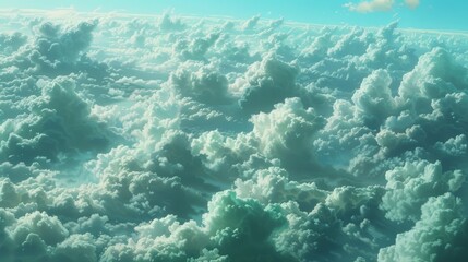 Soft cumulus cloudscape extending to the horizon in a serene sky. Calm weather and tranquil atmosphere concept for wallpaper
