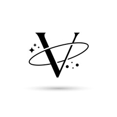 Letter V Vector Logo On Which An Abstract Image Of A Planet