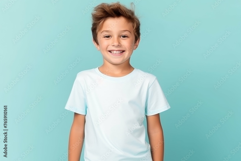 Canvas Prints Young Boy in White Shirt and Blue Shorts