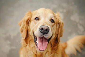 МA playful golden retriever gazes at the camera with a wide grin, its tongue lolling out happily,