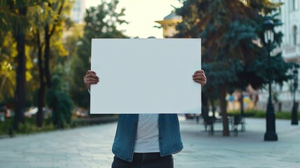 Front view men Public squares Single person holding a whiteboard