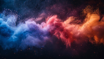 Abstract colorful powder splash background. Colorful powder explosion on solid color background,generative ai
