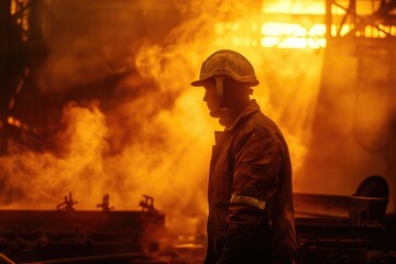 Steelworker by Furnace at Industrial Plant