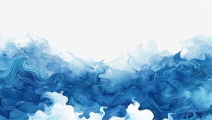 A painting featuring abstract blue and white shapes on a plain white background - obrazy, fototapety, plakaty