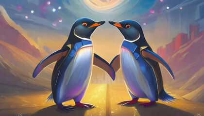 ペンギンのカップル　AI画像　ジェネレーティブAI
