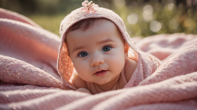 baby is hiding under the white blanket. AI generated image, ai