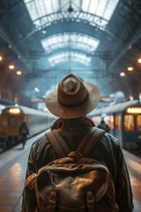 Fototapeta na wymiar Solo Traveler at the Train Station
