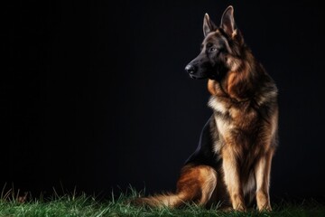 A regal German shepherd sits proudly, exuding confidence and strength,