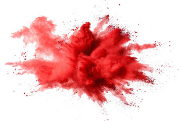 A succinct depiction of a red paint color powder festival explosion, isolated against a transparent background.	
