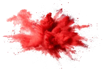 Gordijnen A succinct depiction of a red paint color powder festival explosion, isolated against a transparent background.   © ryanbagoez