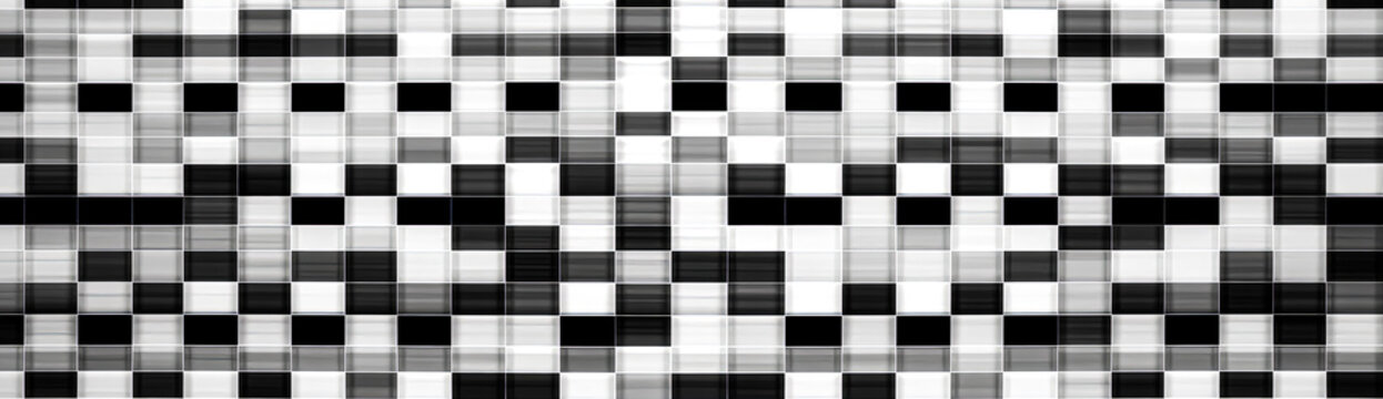 A black and white image of a checkered pattern. The image is blurry and has a sense of movement