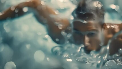 slow movement of swimmer in motion, making butterfly, splashing water. Generative AI