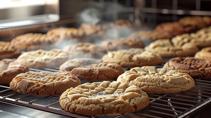 Array of Freshly Baked Cookies on Cooling Rack - obrazy, fototapety, plakaty