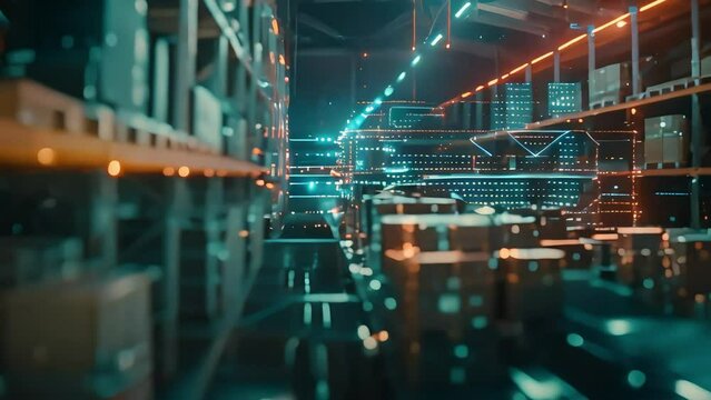 smart warehouse with artificial intelligence, without human intervention. autonomous form of sorting and loading of goods. smart logistics and sorting technologies. Generative AI