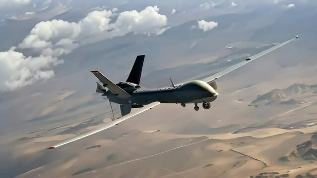 Combat flying drone for long-range flights. with full ammunition. air force. Generative AI