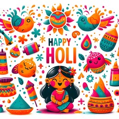 Fototapeta na wymiar Happy Holi greeting card with colorful indian floral background. Vector illustration