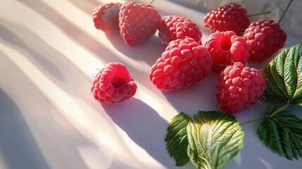 Ripe Red Raspberries with Water Drops - Summer Fruit Composition